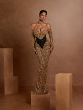 Load image into Gallery viewer, Beaded Crystal Sheath Long Evening Dress