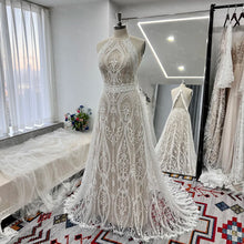 Load image into Gallery viewer, Lace A Line Halter Wedding Dress