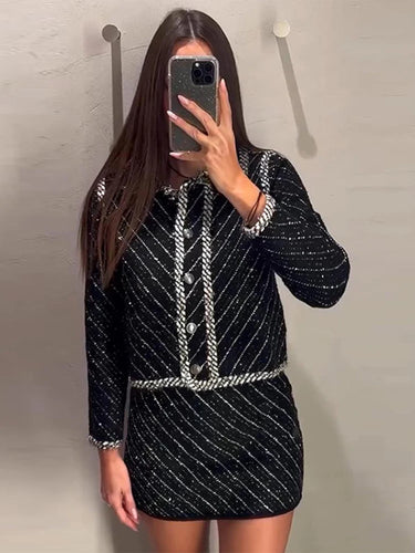 Elegant Tweed Jackets Mini Skirt Set