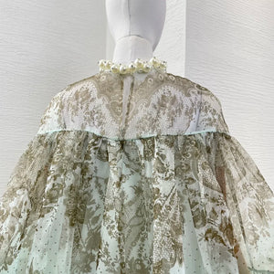 Pure Silk Mint Green Pearl  Skirt Set