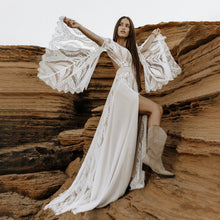 Load image into Gallery viewer, Long Split Bell Sleeves Boho Bridal Gowns