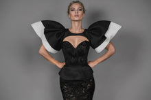 Load image into Gallery viewer, Black And White Satin Short Puffy Sleeves