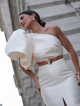 Load image into Gallery viewer, White Satin One Shoulder Prom Dress