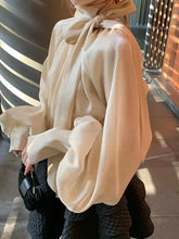 Load image into Gallery viewer, Satin Blouses Stylish Big Bow Shirt