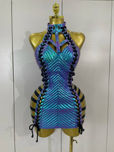 Load image into Gallery viewer, Black Leather Hollow Out Gothic Bandage Halter Short Dress