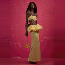 Load image into Gallery viewer, High Waist Sequin Peplum Maxi Skirt