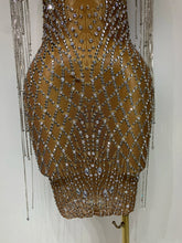 Load image into Gallery viewer, Luxury Sparkly Rhinestones Tassel Transparent Mesh Stretch  Dress