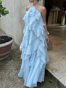 Solid Spliced Ruffles Elegant Dress