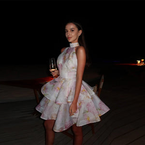 Flower Print Fluffy A-line Dress