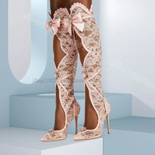 Load image into Gallery viewer, Pink Crystal Lace Bowknot Decor Boots