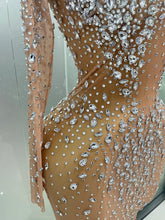 Load image into Gallery viewer, Shinny Rhinestone Stretch Mesh Transparent Dress