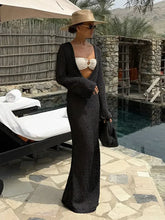 Load image into Gallery viewer, Sexy U-neck Bell Sleeve Knit Maxi Dress