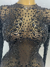 Load image into Gallery viewer, Shinny Rhinestone Stretch Mesh Transparent Dress