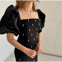Load image into Gallery viewer, Elegant Puff Sleeve Pearl Long Dress