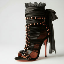 Load image into Gallery viewer, Black Sexy Round Metal Rivets Decor Hollow Sandals