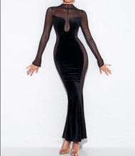 Load image into Gallery viewer, Velvet Mesh Sexy Evening Dress