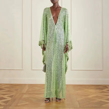 Load image into Gallery viewer, Sage Mirage Tassel Kaftan – The Mineli Edit