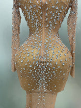 Load image into Gallery viewer, Shinny Rhinestone Stretch Mesh Transparent Dress