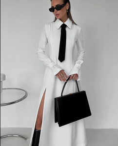 Slim White Office Dress