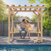 Load image into Gallery viewer, Cedar Wood Pergola Swing Bench 3-Seat