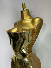 Load image into Gallery viewer, Gold Sequin Strapless Crystal Bodycon