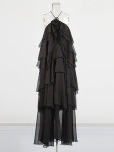 Solid Spliced Ruffles Elegant Dress