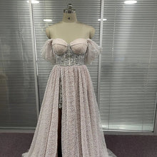 Load image into Gallery viewer, Off the Shoulder Pink Sequins Crystals Prom Dress
