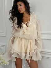 Load image into Gallery viewer, Solid Lace Up Ruffle Mini Vestido