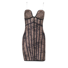 Load image into Gallery viewer, Black Lace Print Strapless Corset Mini Dress