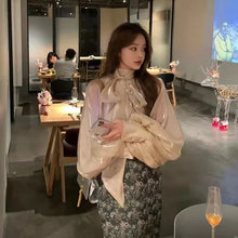 Load image into Gallery viewer, Satin Blouses Stylish Big Bow Shirt
