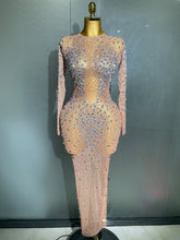 Load image into Gallery viewer, Shinny Rhinestone Stretch Mesh Transparent Dress