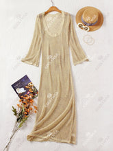 Load image into Gallery viewer, Sexy U-neck Bell Sleeve Knit Maxi Dress