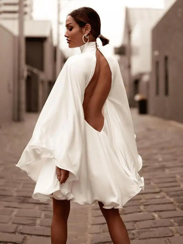 White Turtleneck Long Ruffled