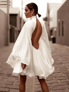 White Turtleneck Long Ruffled