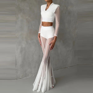 See Through Mesh Flare Pants