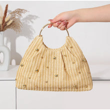 Load image into Gallery viewer, Boho Beaded Straw Handbag