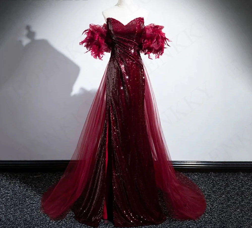 Burgundy Mermaid Sequins Evening Dress Mineli's Closet Burgundy Mermaid Sequins Evening Dress Mineli's Closet