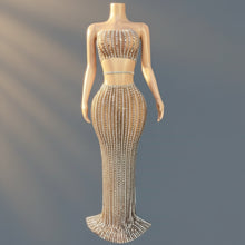 Load image into Gallery viewer, Sparkly Crystals Strapless Crop Top Long Skirt Set