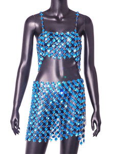 see through metal rhinestone summer dress