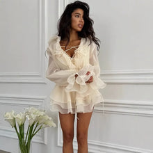 Load image into Gallery viewer, Solid Lace Up Ruffle Mini Vestido
