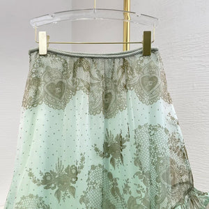 Pure Silk Mint Green Pearl  Skirt Set
