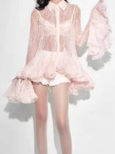 Load image into Gallery viewer, Sheer Spliced Ruffles Folds Mini Dress
