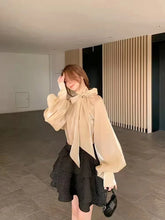 Load image into Gallery viewer, Satin Blouses Stylish Big Bow Shirt