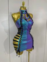 Load image into Gallery viewer, Black Leather Hollow Out Gothic Bandage Halter Short Dress