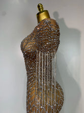 Load image into Gallery viewer, Luxury Sparkly Rhinestones Tassel Transparent Mesh Stretch  Dress