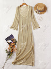 Load image into Gallery viewer, Sexy U-neck Bell Sleeve Knit Maxi Dress