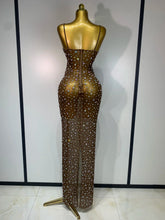 Load image into Gallery viewer, Sparkly Rhinestone Stretchy Mesh See Through Dress