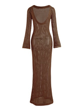 Load image into Gallery viewer, Sexy U-neck Bell Sleeve Knit Maxi Dress
