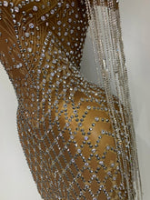 Load image into Gallery viewer, Luxury Sparkly Rhinestones Tassel Transparent Mesh Stretch  Dress