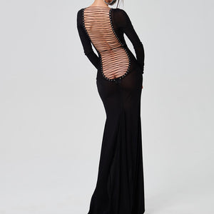Mesh Black Long Sleeve Backless See Through